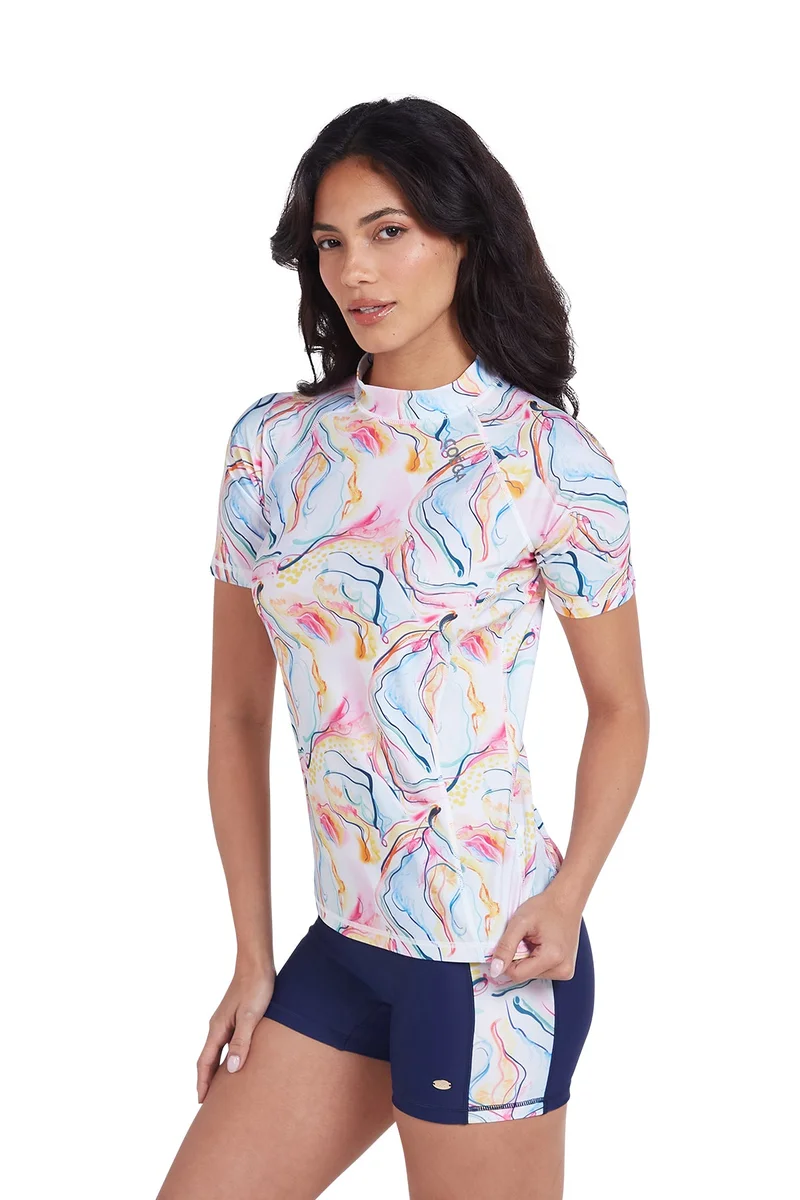 COEGA SUNWEAR  COEGA  Ladies Ladies Rashguard Short Sleeve - Blue Pink Marble for Women | Best Price UAE